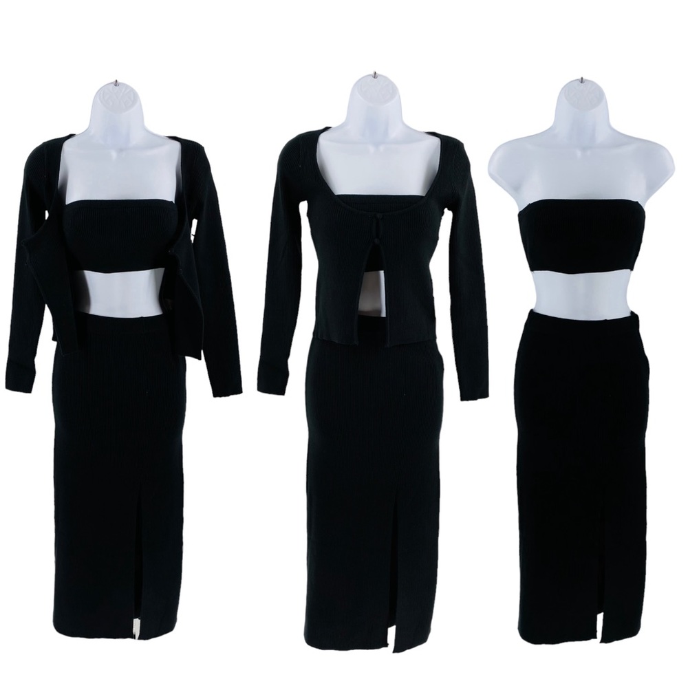 Petal & Pup NEW Luna 3 Piece Knitted Set Black Sweater Midi Dress Size XS - Picture 4 of 14